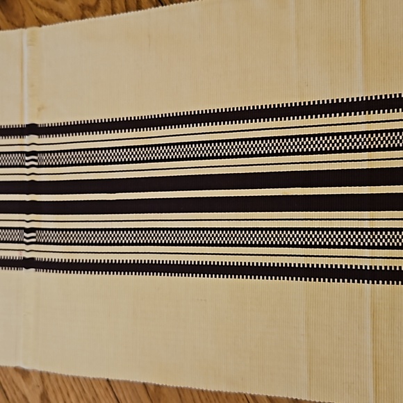 VINTAGE WOVEN TABLE RUNNER COVER 91" X 12" BROWN CREAM STRIPES HOMEMADE - Picture 3 of 3